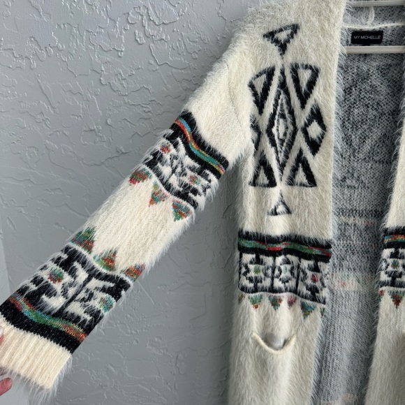 Anthropology My Michelle fuzzy long Aztec print boho long cardigan, size M - Picture 6 of 16